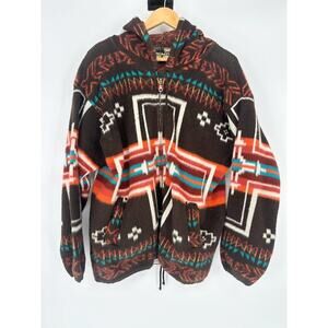 Vtg Earth‎ Ragz Aztec Hoodie Southwest Wool Blend Long Sleeve Full Zip Jacket L